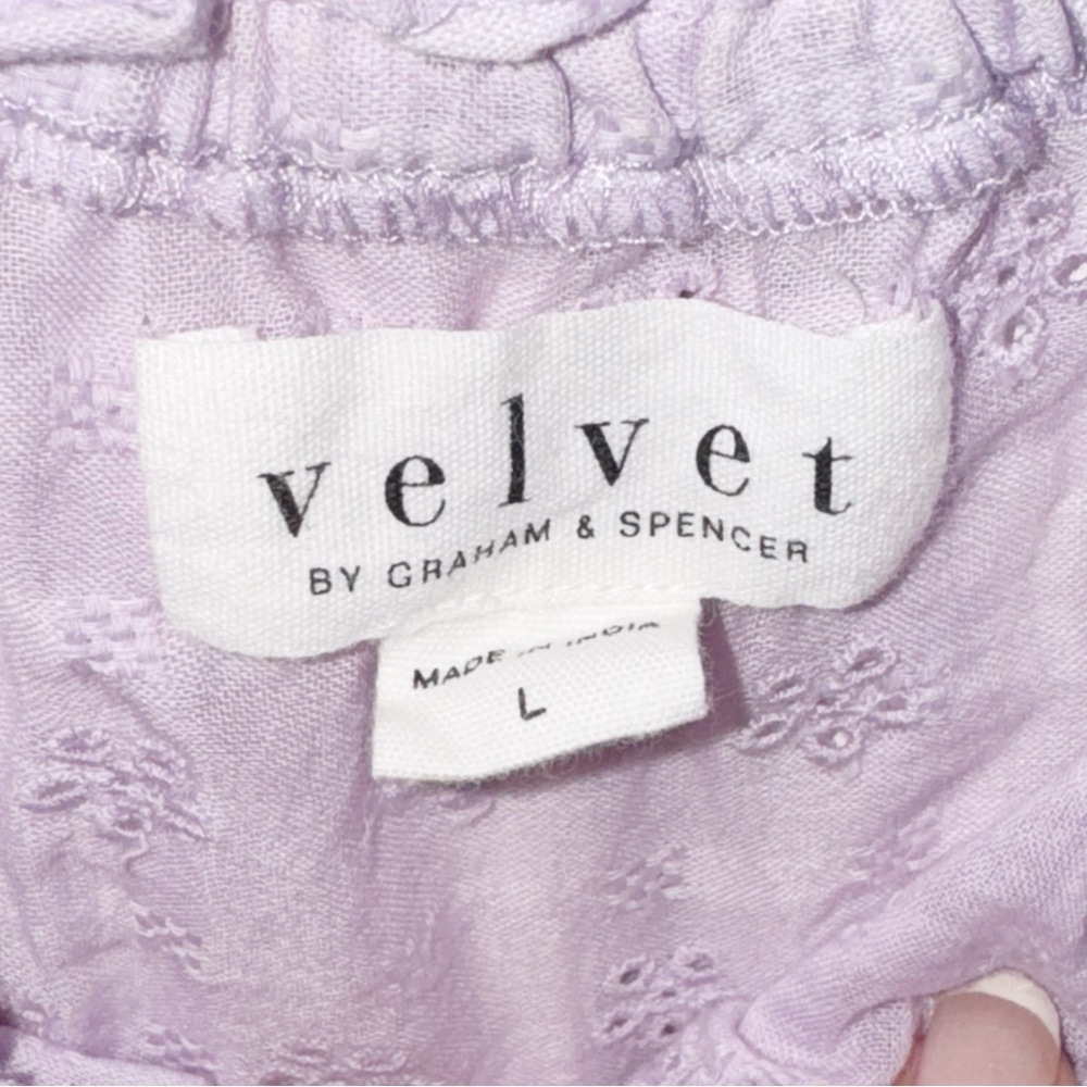 Velvet by Graham & Spencer Puff Slv Lavender Cottagecore Eyelet Blouse Sz Large - Picture 5 of 9